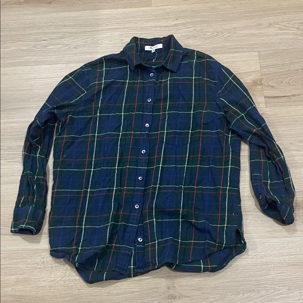 Madewell Blue and Green Plaid Button-Down Shirt
